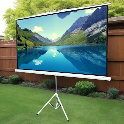 16:9 HD Portable Pull Up Projector Screen With Tripod ~ Mitch's Backyard