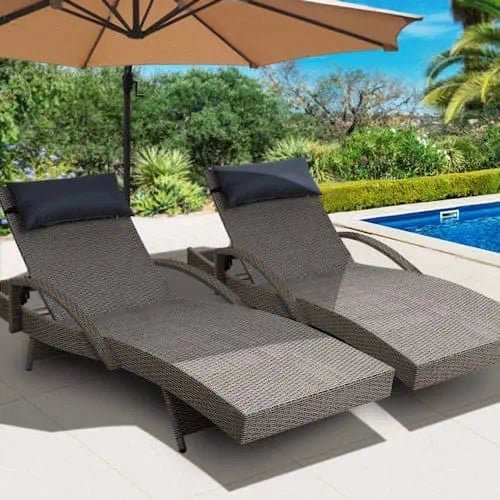 2 Curved-Design Rattan Sun Lounge Set ~ Mitch's Backyard