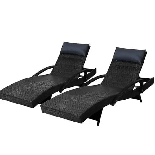 2 Curved-Design Rattan Sun Lounge Set ~ Mitch's Backyard