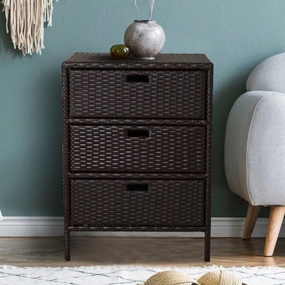 3 - Drawer Rattan Patio Storage Cabinet ~ Mitch's Backyard