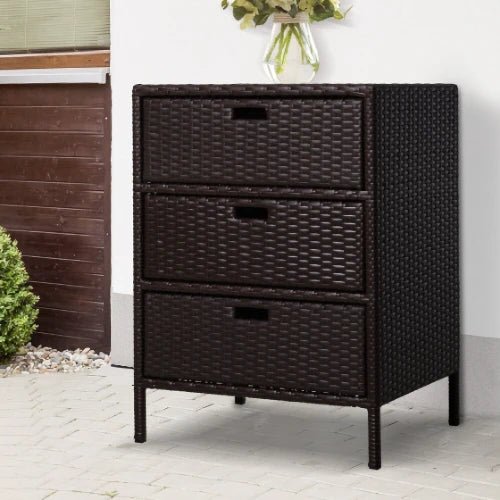 3 - Drawer Rattan Patio Storage Cabinet ~ Mitch's Backyard