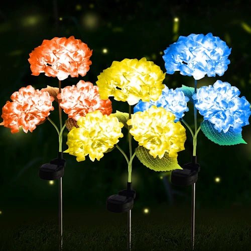 3 LED Solar Hydrangea Flower Lights ~ Mitch's Backyard