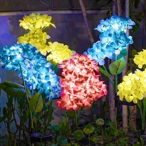 3 LED Solar Hydrangea Flower Lights ~ Mitch's Backyard