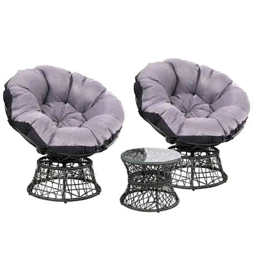 3 PC Papasan Rattan Chair & Table Patio Set ~ Mitch's Backyard