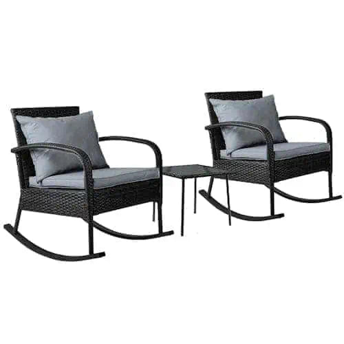 3 PC Rattan Garden Rocking Chair & Table Set