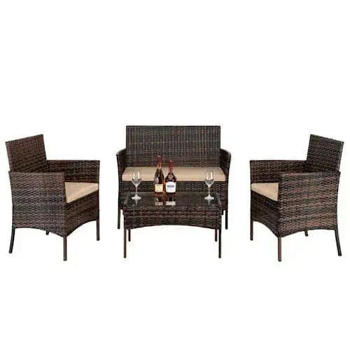 4 PC Rattan Patio Furniture Set ~ Mitch's Backyard