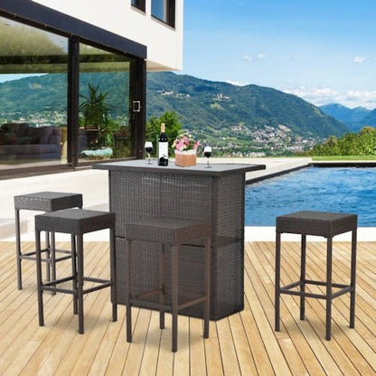 5 PC Rattan Patio Bar Dining Set ~ Mitch's Backyard