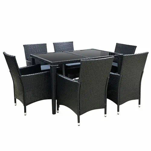 7 PC Rattan Patio Dining Furniture Set ~ Mitch's Backyard