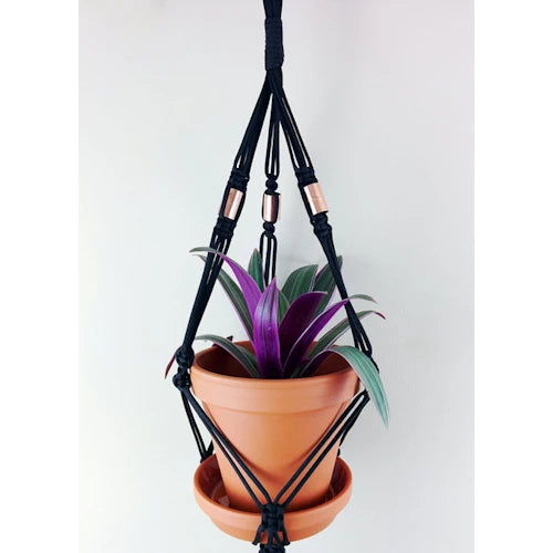 Macrame Plant Hanger / Pot Holder With Copper Sleeves