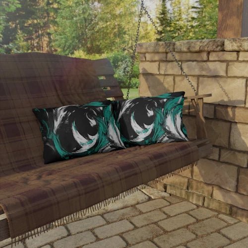 Black Green White Abstract Pattern Throw Pillow ~ Mitch's Backyard