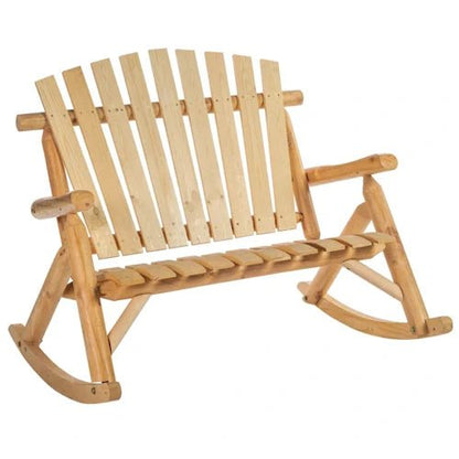 Fir Wood Log Slatted Adirondack Rocking Loveseat ~ Mitch's Backyard