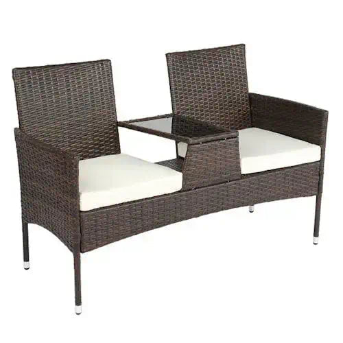 Rattan Loveseat With Built-In Middle Table ~ Mitch's Backyard